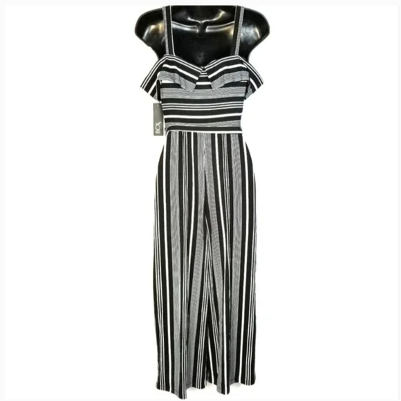 BCX Juniors' Striped Off-The-Shoulder Jumpsuit - Picture 2 of 15